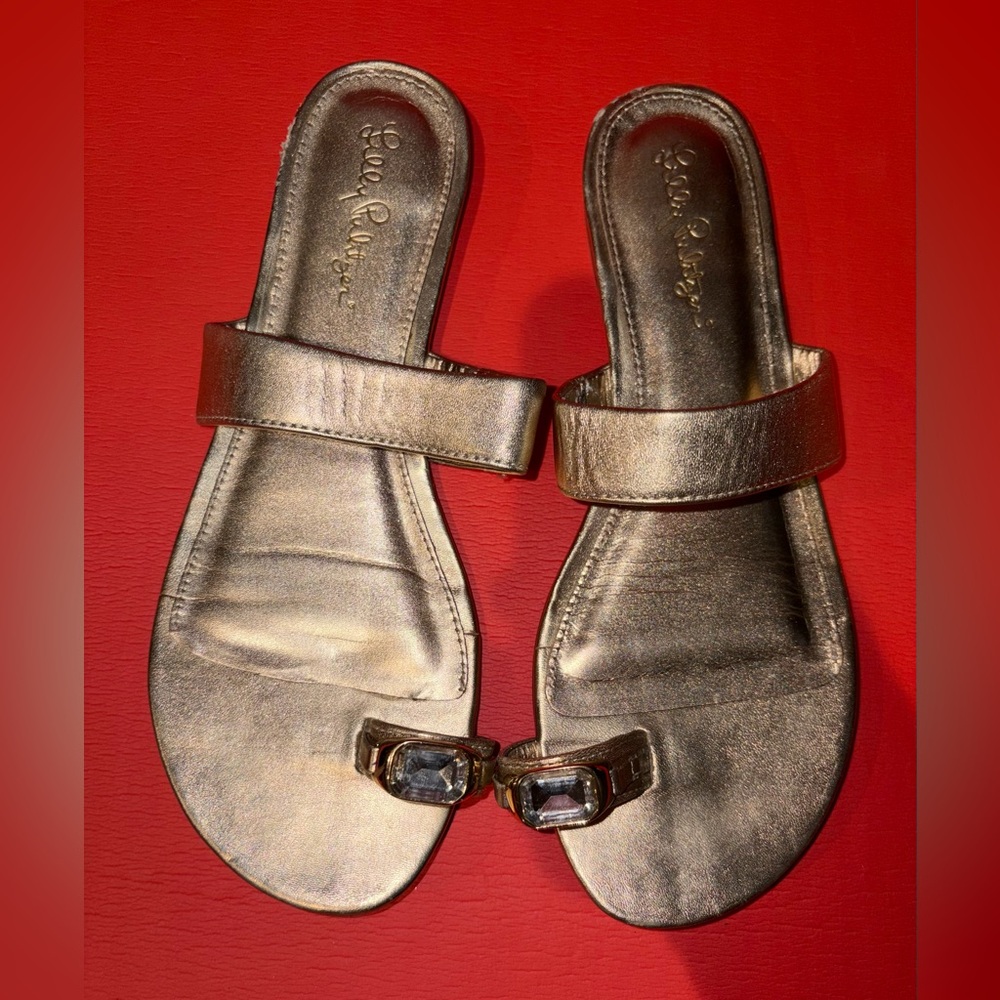 Lilly Pulitzer Gold Sandals with Crystal Accents women size 8